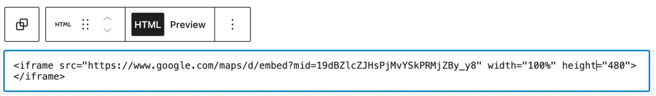 An examples of an iframe code in the html block