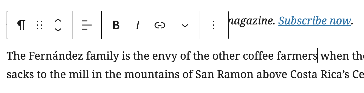 block toolbar floats above the paragraph