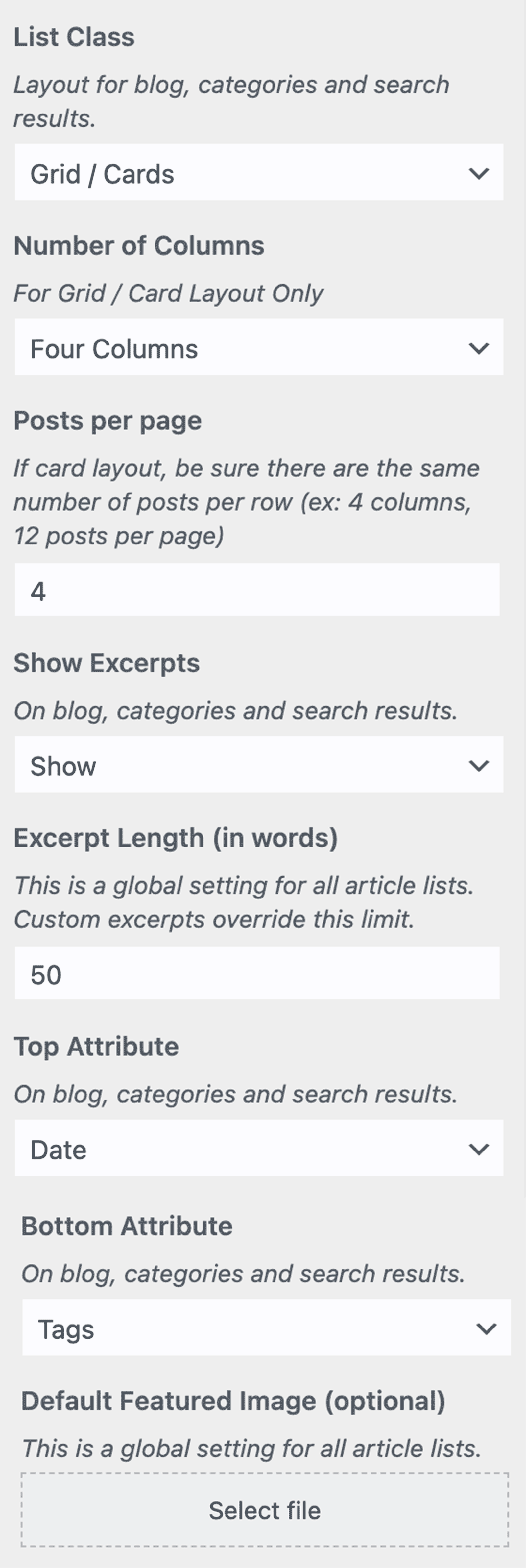 Article list panel