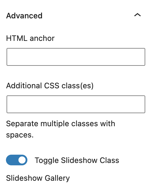 Toggle the slideshow class