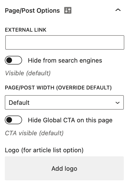 custom page/post options in the sidebar