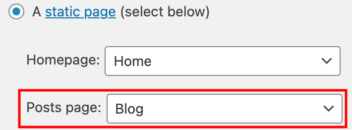 wordpress options to set homepage and posts page