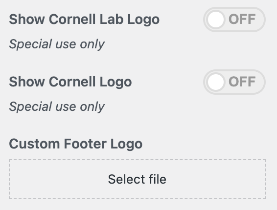 Options to show the Cornell Lab and Cornell logos