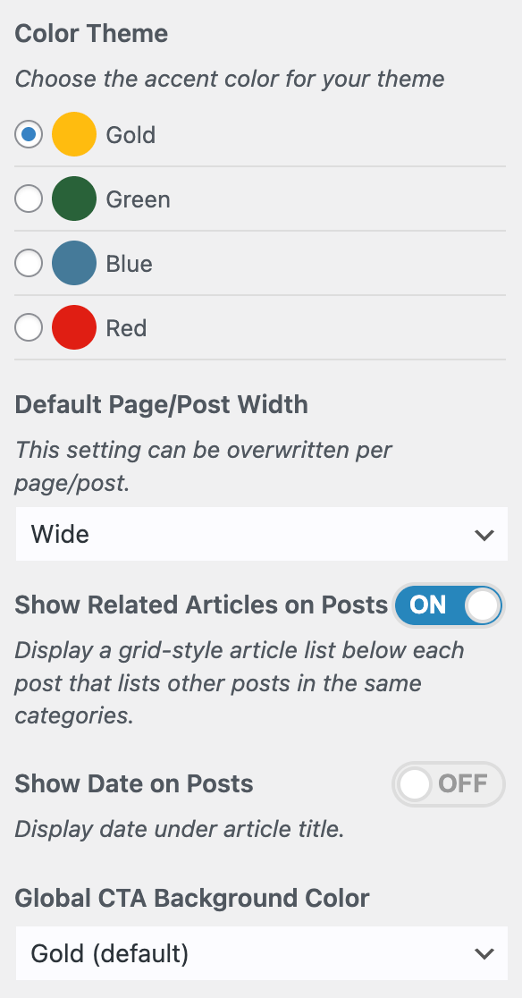 Theme settings panel