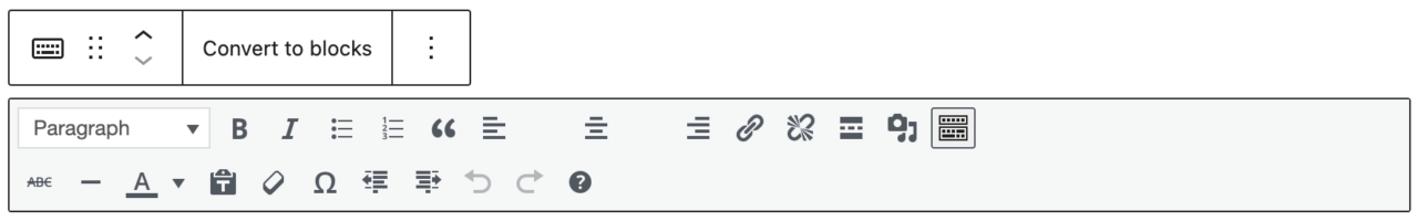 Classic editor toolbar
